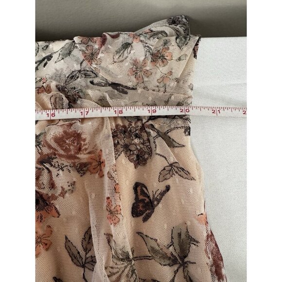 Womens Coquette XL Light Pink Mesh Top Floral Fairycore Blouse Boho Cottagecore - Picture 7 of 8